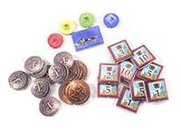 Настольная игра - Santiago de Cuba (Сантьяго-де-Куба): компоненты игры маркеры, жетоны, монеты 