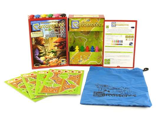 Carcassonne: Die 2. Erweiterung – Händler und Baumeister. Коробка и компоненты